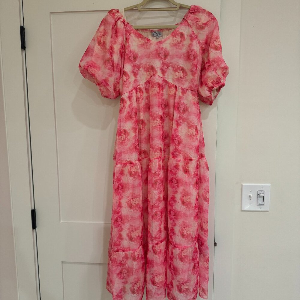 PinkBlush Fuchsia Watercolor Floral Maternity Midi Dress - Medium